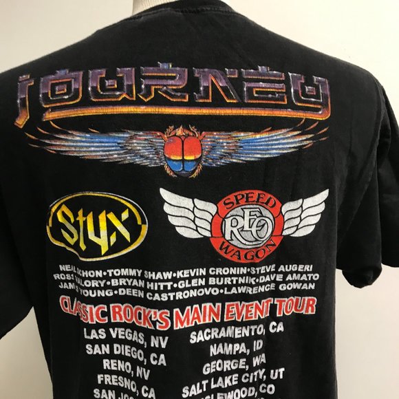 Journey rock band summer tour 2003 black t shirt Styx REO Bandwagon Vintage L - Picture 5 of 8